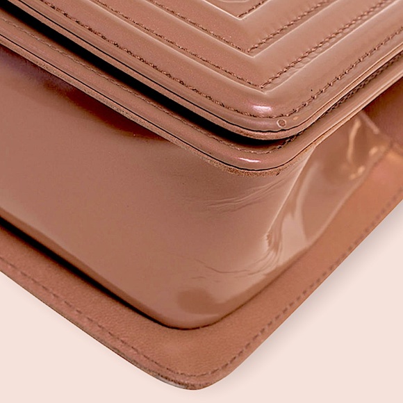 Chanel Metallic Beige Quilted Patent Leather Boy Flap Bag❗️ - Picture 6 of 12